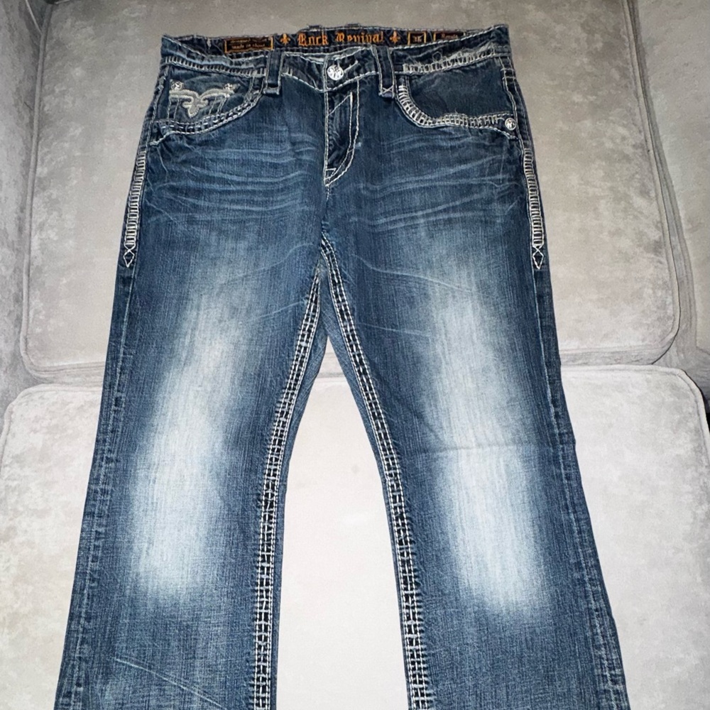 Rock Revival Slim Denim Jeans with White Stitching - Picture 2 of 3